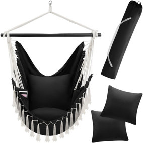 Hanging Chair Malika, Boho Style, Load Capacity 150kg - black