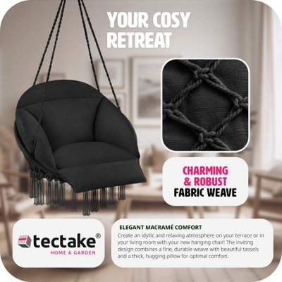 Hanging Chair Samira - thick seat cushion, stable retaining ropes - black