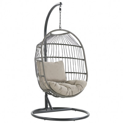 Hanging Chair with Stand PE Rattan Black ALBA