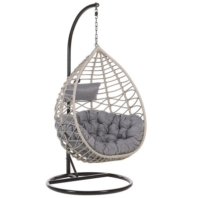 Hanging Chair with Stand PE Rattan Grey ARSITA