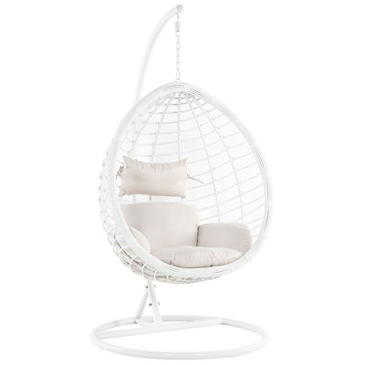 Hanging Chair with Stand PE Rattan White FANO