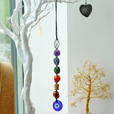 Hanging Chakra & Evil Eye Stone Pendant - Spiritual Healing & Protection