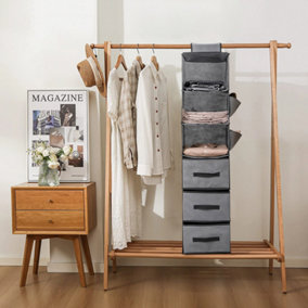 Hanging Closet Organizer 6-Shelf with 3 Removable Drawers, Hanging Shelves Organizer for Bedroom or Garment Rack Gray
