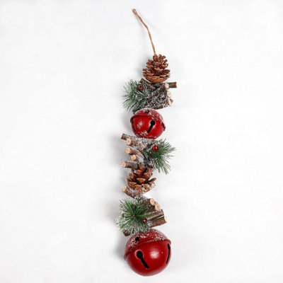 Hanging Decoration with Jingle Bells Wooden Sticks Berries and