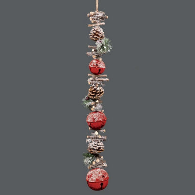 Hanging Decoration with Jingle Bells Wooden Sticks, Berries and Pinecones Christmas Home Wall Door 90cm Red Price Comparisons | Compare The Build