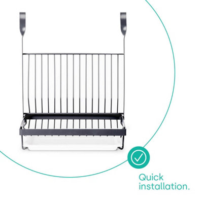 Hanging Dish Drainer Rack with Removable Drip Tray Black