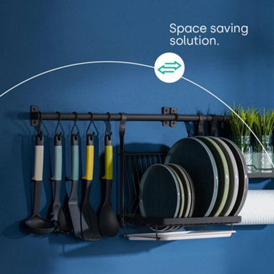 Hanging Dish Drainer Rack with Removable Drip Tray Black