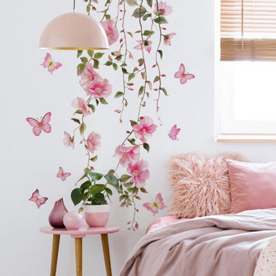 Stickers Muraux Papillons Et Fleurs - PVC Adhésif - Décoration Maison - Violet