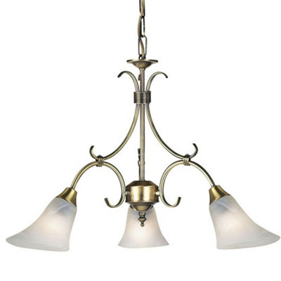 Hanging Flush Ceiling Pendant 3 Light BRASS & GLASS Shade Chandelier Lamp Bulb