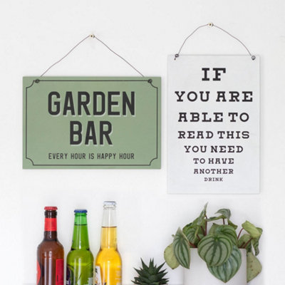 Hanging Garden Bar Sign "Every Hour IS A Happy Hour". H20 x W30 cm - Wooden