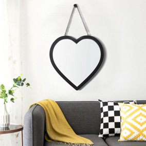 Hanging Heart Mirror/Decorative Vanity Mirror (Black, 44.5 x 44.5 cm)