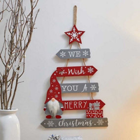 Hanging Merry Christmas Sign - Red & Silver