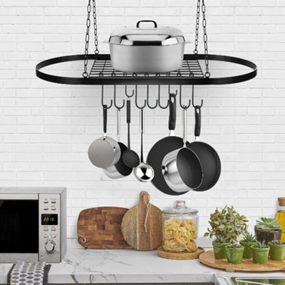 Hanging Pan Rack Pot Holder Kitchen Storage Organizer Stand with Hooks