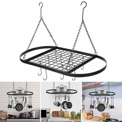 Hanging Pan Rack Pot Holder Kitchen Storage Organizer Stand with Hooks