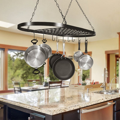 Hanging Pan Rack Pot Holder Kitchen Storage Organizer Stand with Hooks