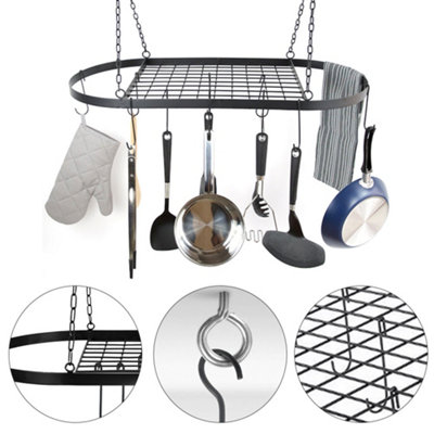 Hanging Pan Rack Pot Holder Kitchen Storage Organizer Stand with Hooks