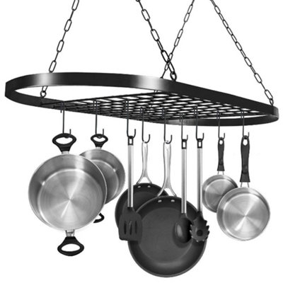Hanging Pan Rack Pot Holder Kitchen Storage Organizer Stand with Hooks