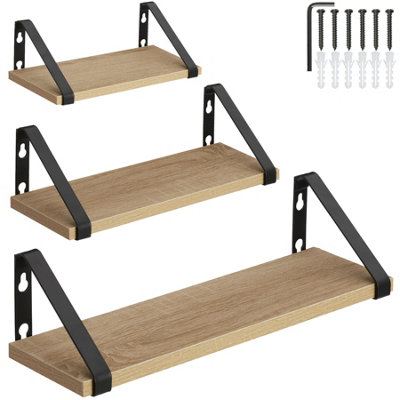 Hanging shelf Cowell set of 3 shelves - industrial wood light, oak Sonoma