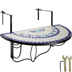 Hanging table with mosaic pattern (75x65x62cm) - white/blue