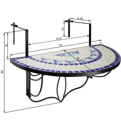 Hanging table with mosaic pattern (75x65x62cm) - white/blue
