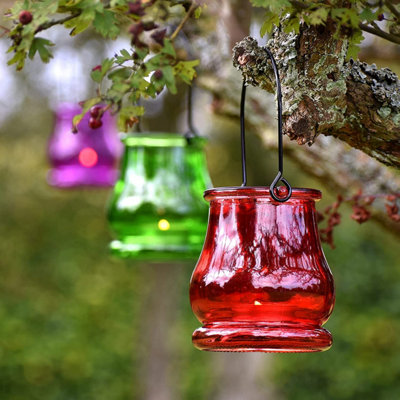 Hanging Tealight Holders Coloured Candle Holder Glass for Indoor and Outdoor Ambiance Pack of 12