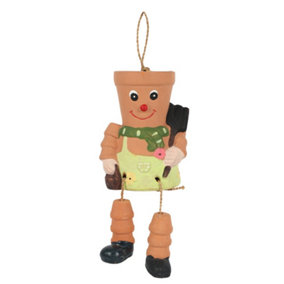 Hanging Terracotta Pot Man with Small Plant Pot. Novelty Gift Idea. Height 21 cm