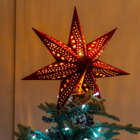 Hanging Velvet Plug In Christmas Star Wall Light Tree Topper In Red