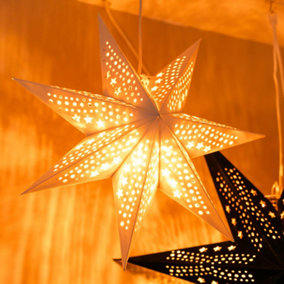 Hanging Velvet Plug In Christmas Star Wall Light Tree Topper In White