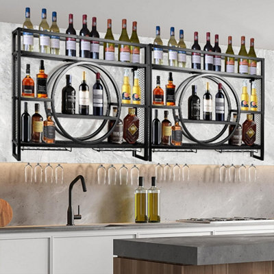 Hanging Wine Cabinet Wall Mounted Iron Bottle Display Rack Industrial