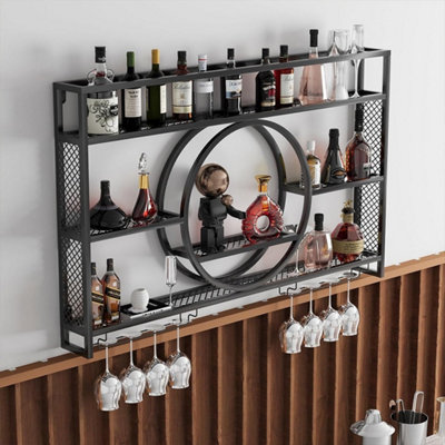 Hanging Wine Cabinet Wall Mounted Iron Bottle Display Rack Industrial
