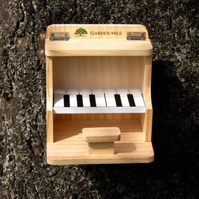Hanging Wooden Bird Feeder Piano Novelty Feeding Station Bird House Garden - 8