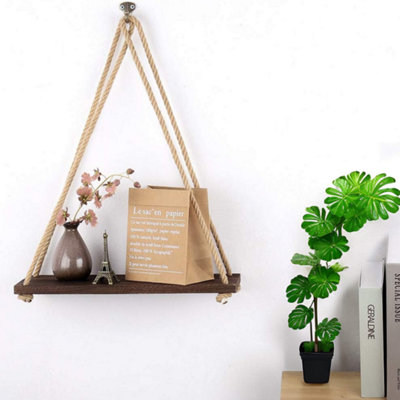 Wooden hanging shelf on sale with rope