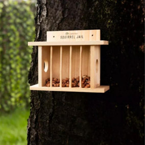 Hanging Wooden Squirrel Feeder Garden Wildlife Jail Feeding Station Box Outdoor