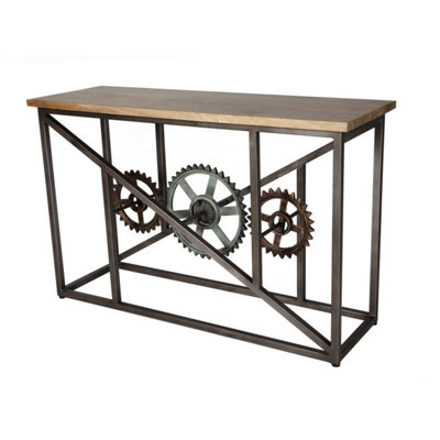 Hanko Industrial Reclaimed Wood and Metal Cogs Console Table, 1200 x ...
