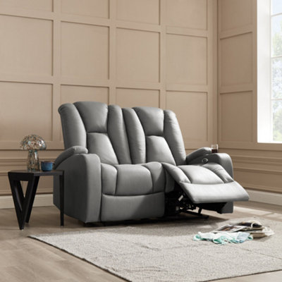 Hannah 2 Seater Electric Recliner, Dark Grey Air Leather | DIY at B&Q