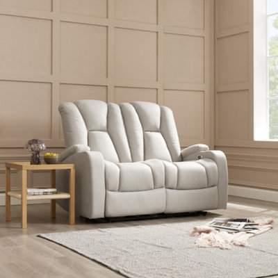 Hannah 2 Seater Electric Recliner, Light Grey Air Leather