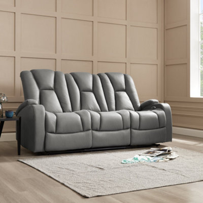 Hannah 3 Seater Electric Recliner, Dark Grey Air Leather