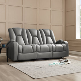 Hannah 3 Seater Electric Recliner, Dark Grey Air Leather