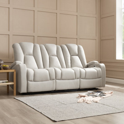 Hannah 3 Seater Electric Recliner, Light Grey Air Leather