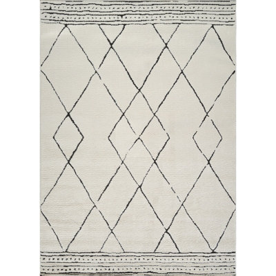 HANNAH Berber Modern High Pile Ivory Black Area Rug 200 x 275 cm