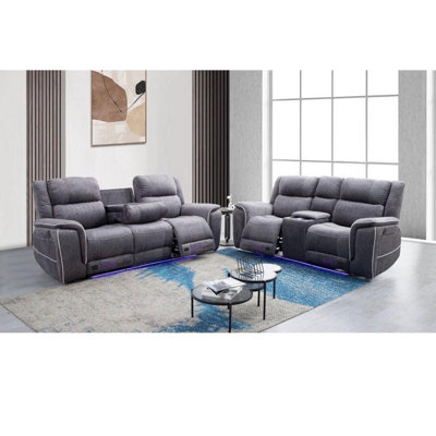 Hannah Fabric Electric Recliner 3 & 2 Seater Sofa Set Grey
