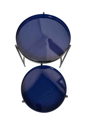 Hannah Round Metal Tray Top Nest Of 2 Tables, Grey/Blue