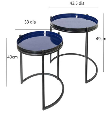 Hannah Round Metal Tray Top Nest Of 2 Tables, Grey/Blue