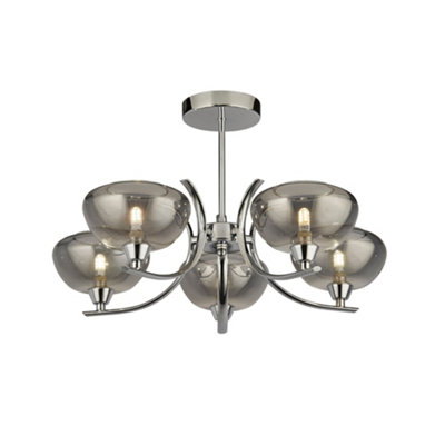 Hansel Semi  Flush 5 Light Smoked Glass Ceiling Light