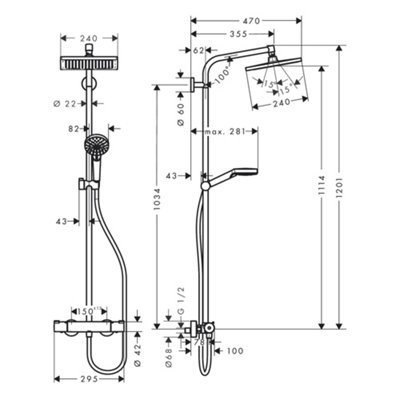Hansgrohe Croma Showerpipe 220 1jet with thermostatic shower mixer Chrome 27185000 - 11