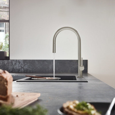 Hansgrohe Talis Kitchen Mixer Tap Single Lever Pull Out Spout Stainless Steel