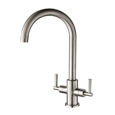 Hapilife Brushed Kitchen Tap Two Handle Swivel Spout Monobloc Sink ...