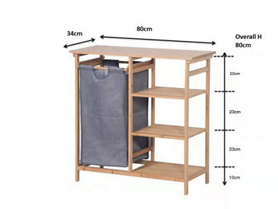 Happer Laundry Hamper Sorter with Bamboo Storage Shelves,Natural/Grey