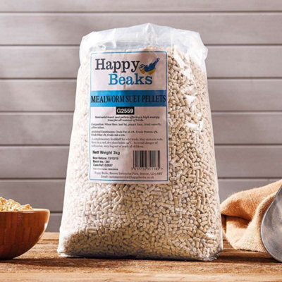 Happy Beaks Bird Feed Mealworm Suet Pellets for Wild Birds High Energy, High Protein Premium Bird Feed (12.75kg)