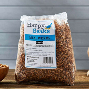 Happy Beaks Dried Mealworms Bird Food for Wild Birds (500g Bag) High Energy, High Protein Premium Bird Food